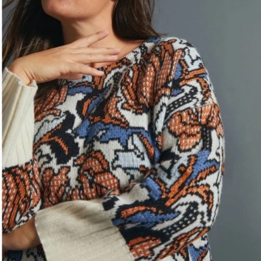 ANTHROPOLOGIE ERIS DOT MOTIF FLOWER SWEATER SIZE MEDIUM - Picture 3 of 16